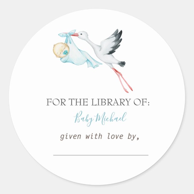 Cute Stork  Baby  Announcement Postcard Classic Round Sticker (Front)