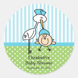 Cute Stork Baby Boy Baby Shower Classic Round Sticker