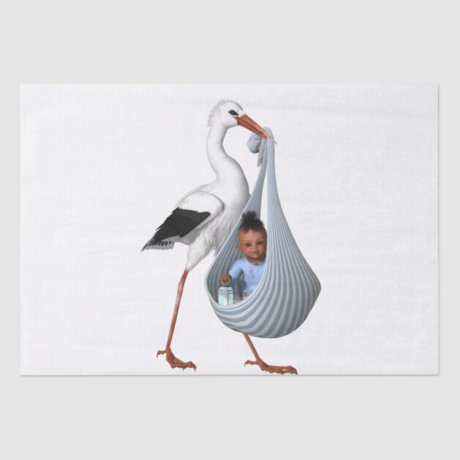 Cute Stork & Baby Modern Baby Shower  Tissue Paper (Front)
