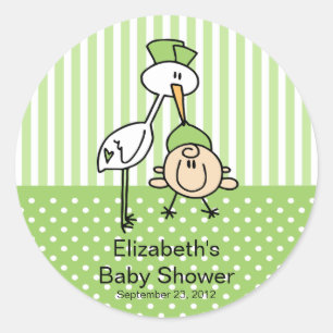 Cute Stork Baby Neutral Baby Shower Classic Round Sticker