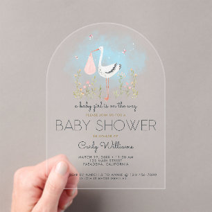 Cute Stork Baby Shower Acrylic Invitations