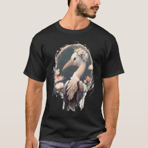Cute Stork Bird Flower Crown Floral Birds T-Shirt