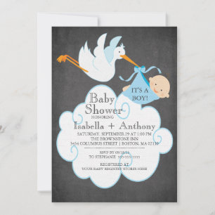 Cute Stork Chalkboard Boy Baby Shower Invitatation Invitation