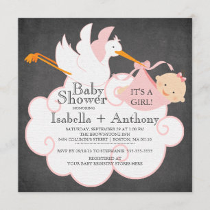 Cute Stork Chalkboard Gir lBaby Shower Invitation