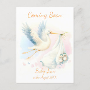 Cute Stork coming soon announcement Invitation Postcard