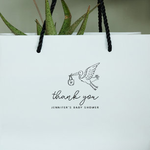 Cute Stork Doodle Baby Shower Thank You Rubber Stamp