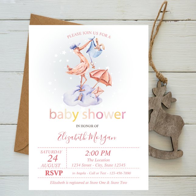 Cute Stork Dotted Baby Shower Invitation (Creator Uploaded)