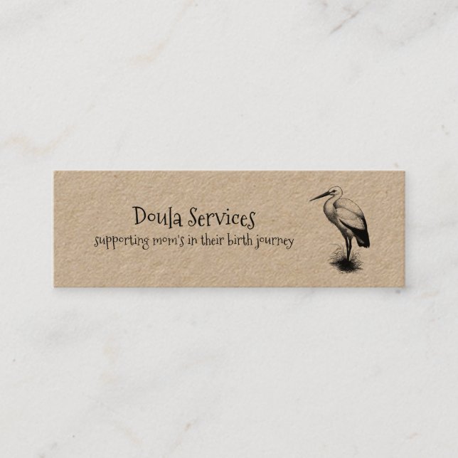 Cute Stork Doula Midwife Kraft Mini Business Card (Front)