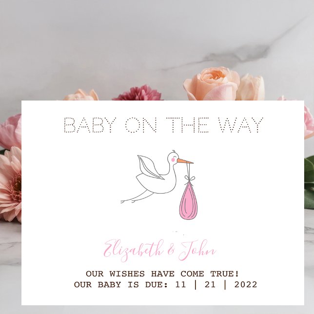 Cute Stork Girl Announcement Postcard (Creator Uploaded)