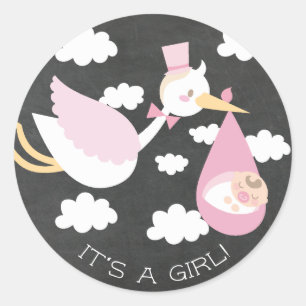 Cute Stork It' a Girl Favour Sticker