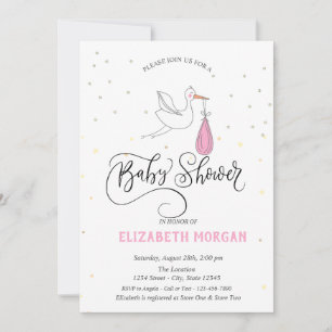 Cute Stork Stars Baby Shower   Invitation