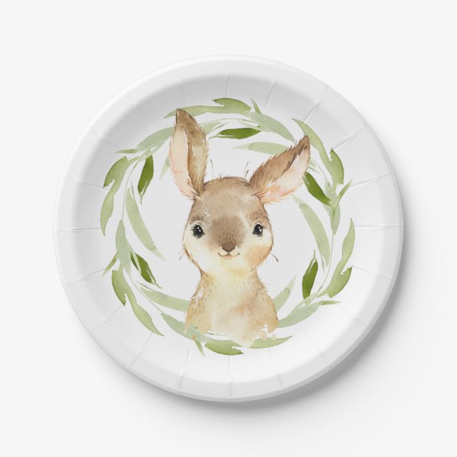Cute Storybook Brown Bunny Rabbit Paper Plate (Front)
