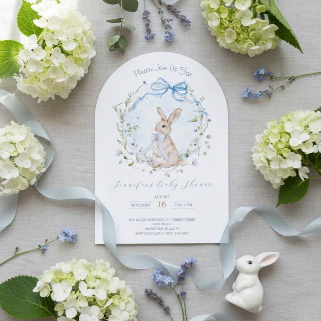 Cute Storybook Bunny Wildflower Wreath Baby Shower Invitation (Creator Uploaded)