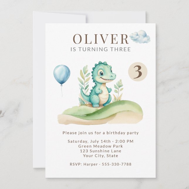 Cute Storybook Dinosaur Birthday Party Invitation (Front)