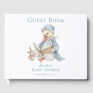 Cute Storybook Duckling Blue Floral Baby Shower Guest Book