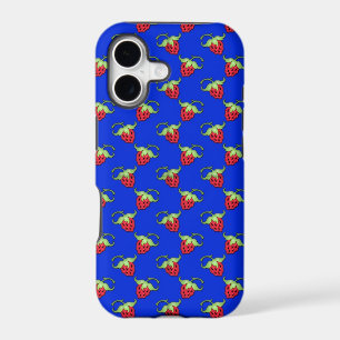 Cute Straberry Pattern On Blue