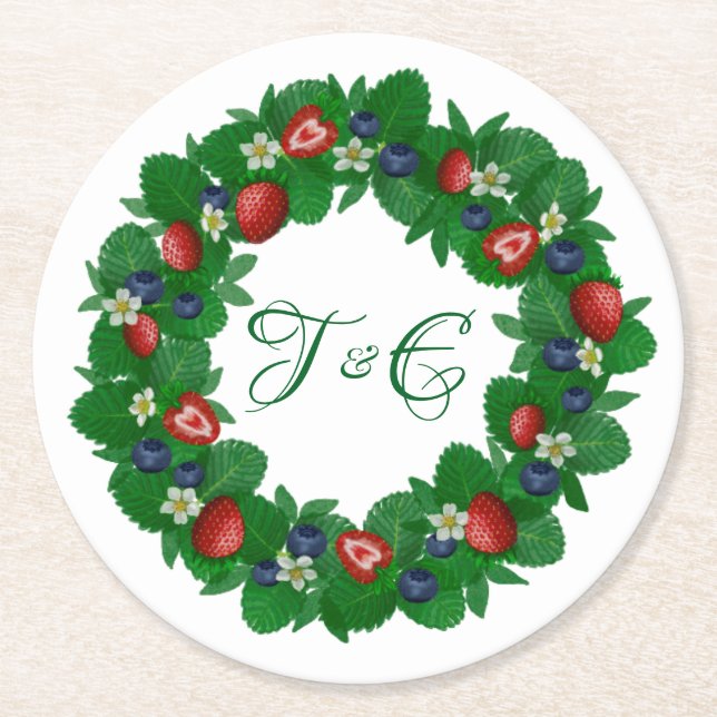 Cute Strawberries and Blueberries Wreath Coasters  (Front)
