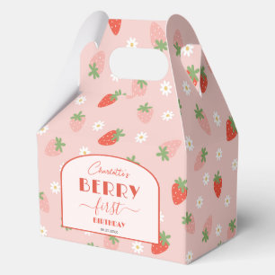 Cute Strawberries Berry First 1st Birthday Gable Favour Box