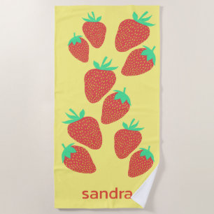 Cute Strawberries Fruity Fun CUSTOM NAME Beach Towel