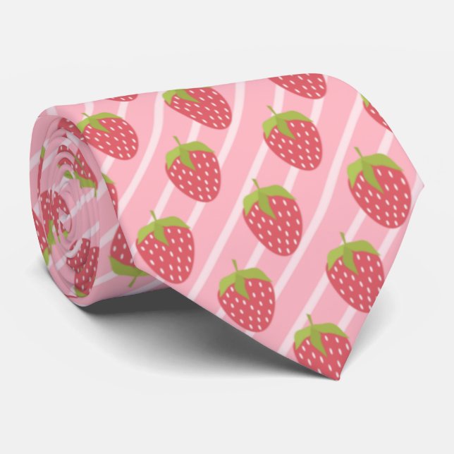 Cute Strawberries pattern and stripes Tie (Rolled)