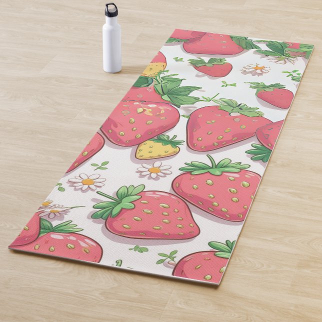 Cute strawberries Pink pattern birthday party Yoga Mat (In Situ)