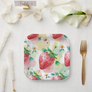 Cute strawberries rainbow birthday party paper plate