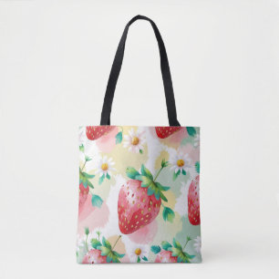 Cute strawberries rainbow birthday party tote bag