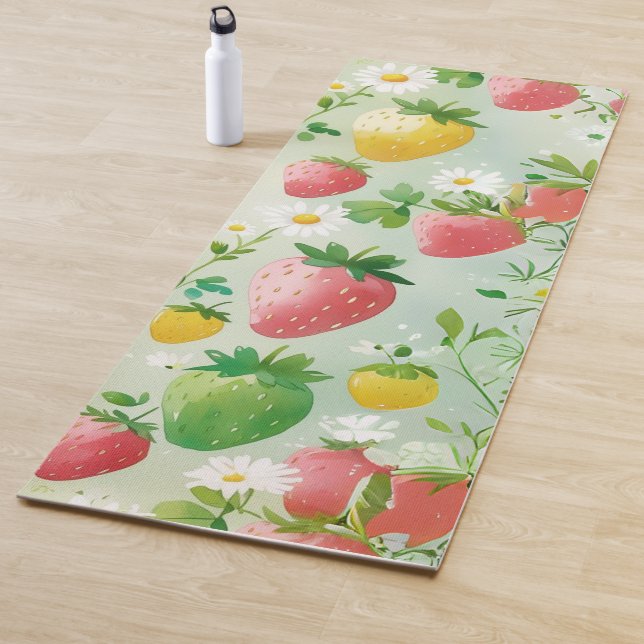 Cute strawberries rainbow birthday party yoga mat (In Situ)