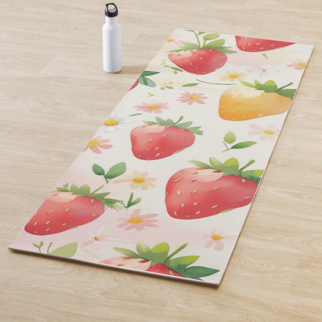 Cute strawberries rainbow birthday party yoga mat (In Situ)