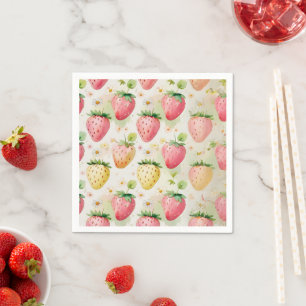 Cute strawberries rainbow pattern birthday party napkin