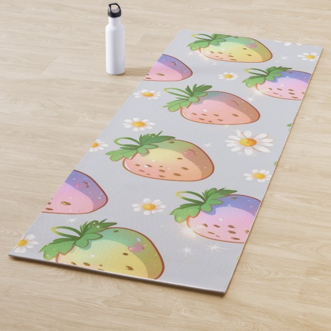 Cute strawberries rainbow pattern birthday party yoga mat (In Situ)
