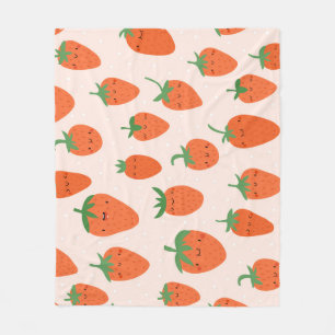 Cute Strawberries: Vintage Cartoon Pattern Fleece Blanket