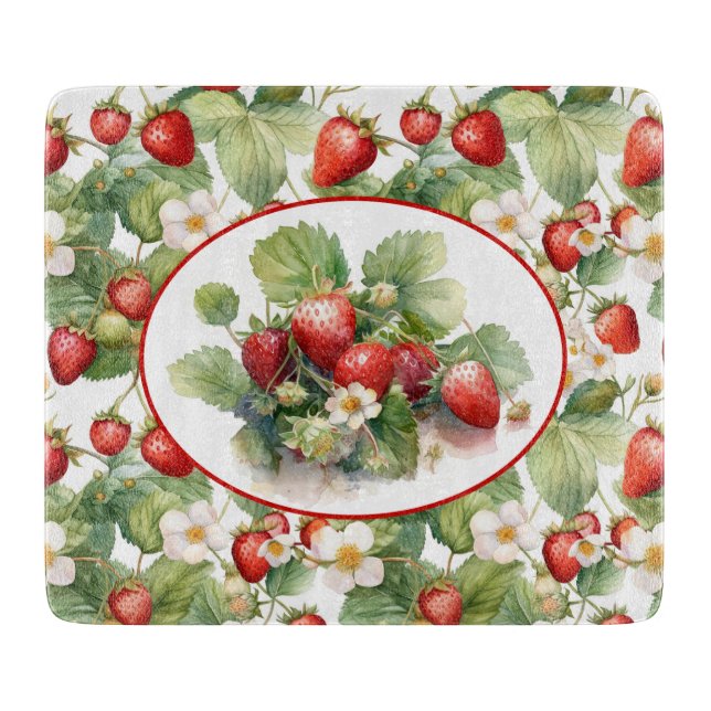 Cute Strawberries Watercolor Cutting Board (Front)