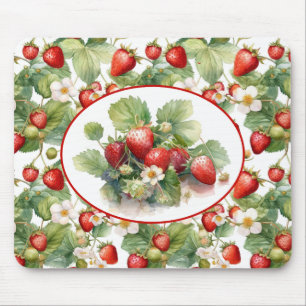 Cute Strawberries Watercolor Mouse Mat