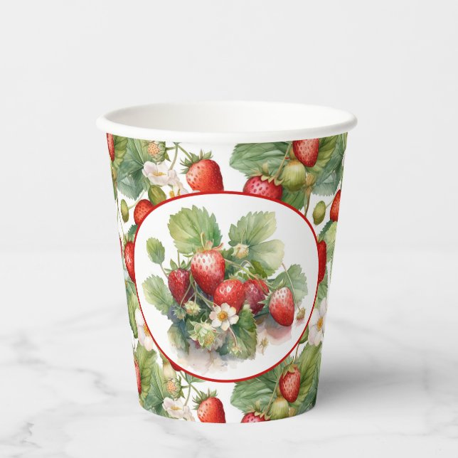 Cute Strawberries Watercolor Paper Cups (Front)