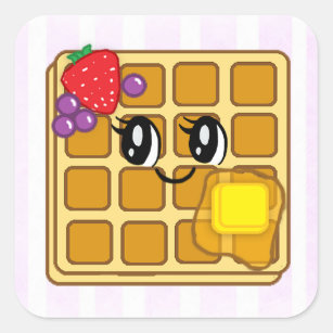 Cute Strawberry and Blueberry Waffle Cartoon Square Sticker