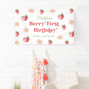 Cute Strawberry and Daisy Girls 1st Birthday Banner