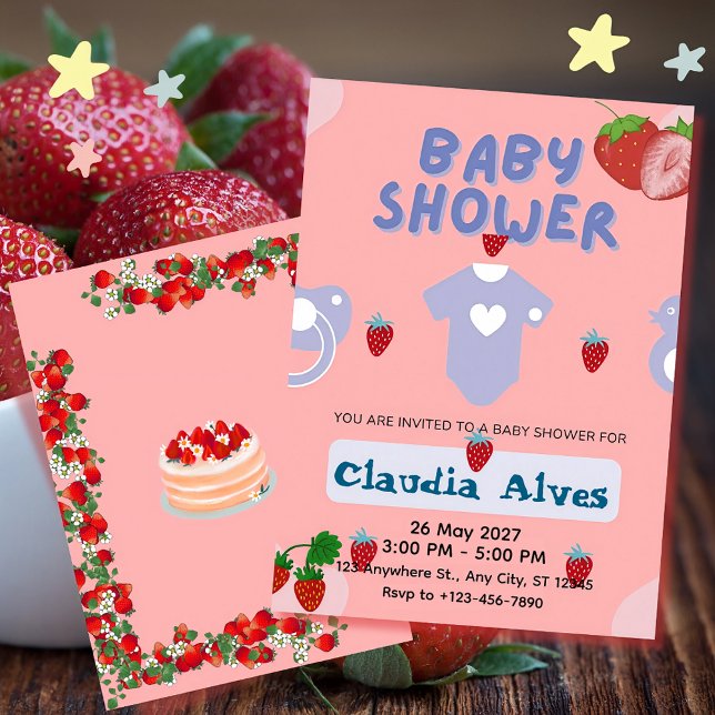 Cute strawberry baby shower Invitation (Creator Uploaded)