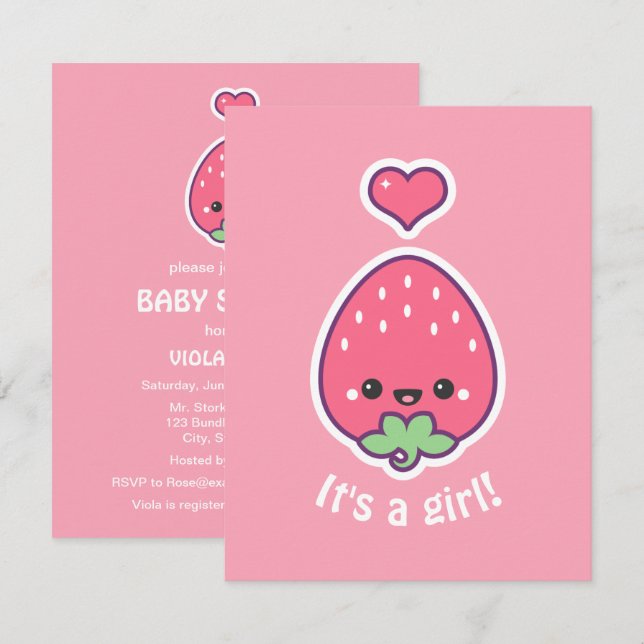 Cute Strawberry Baby Shower Invitations (Front/Back)