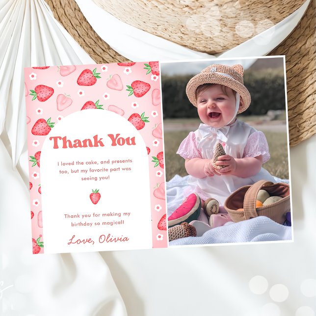 Cute Strawberry Berry Birthday Thank You Card (Creator Uploaded)