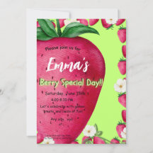 Cute Strawberry berry first birthday invitation