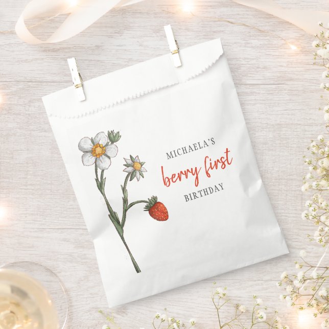 Cute Strawberry Berry First Birthday Party Favour Bags (Clipped)