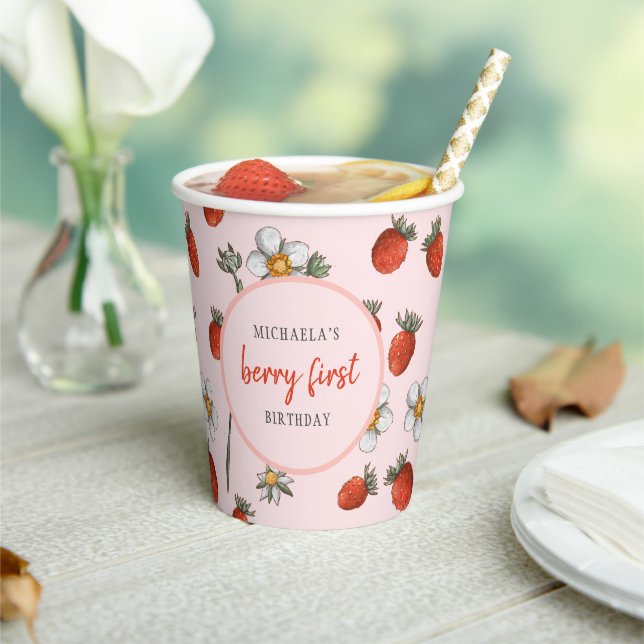 Cute Strawberry Berry First Birthday Party Paper Cups (Insitu)