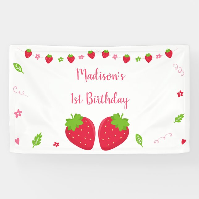 Cute Strawberry Berry Sweet Birthday Banner (Horizontal)