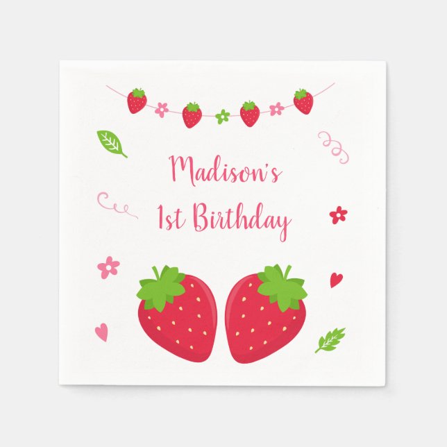 Cute Strawberry Berry Sweet Birthday Napkin (Front)