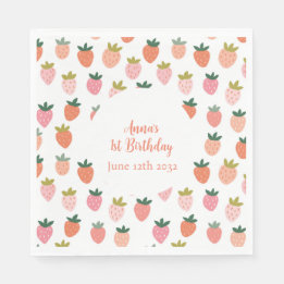 Cute Strawberry Birthday Napkins