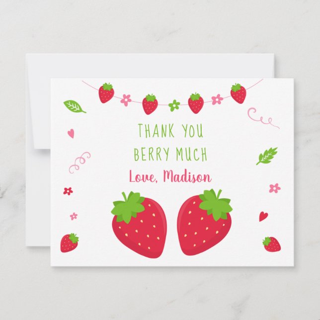 Cute Strawberry Birthday Thank You Card (Front)