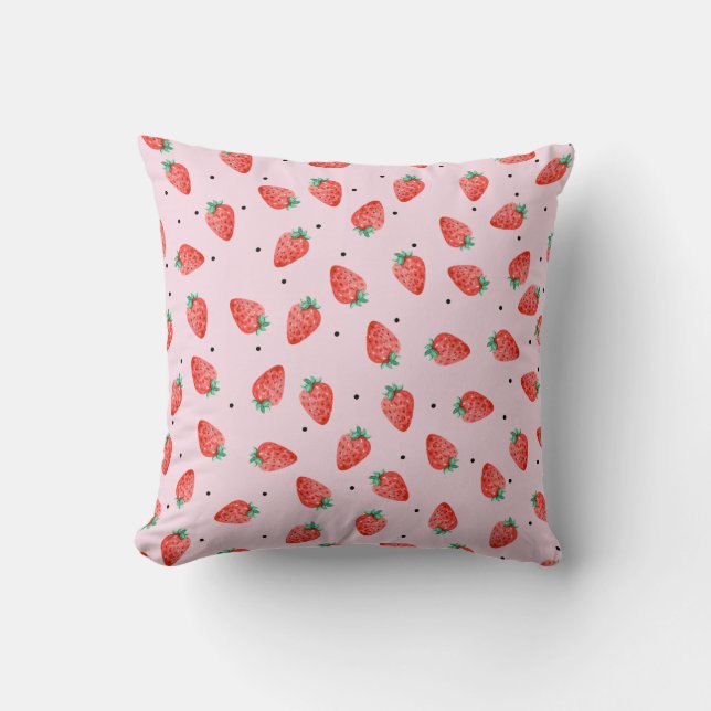 Cute Strawberry Blanket With Black Dots, pink  Cushion (Front)