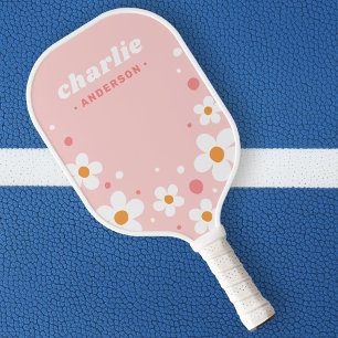 Cute strawberry blossom retro font name light pink pickleball paddle