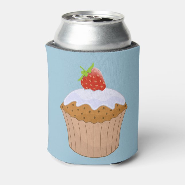 Cute Strawberry Bun Blue Can Cooler (Can Back)